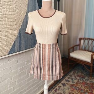 Altar'd State Tan and Brown Striped Mini Skirt